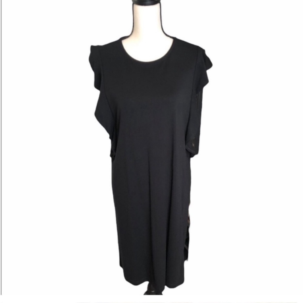 Halogen Black Shift Dress w Ruffle Shoulders Size Large